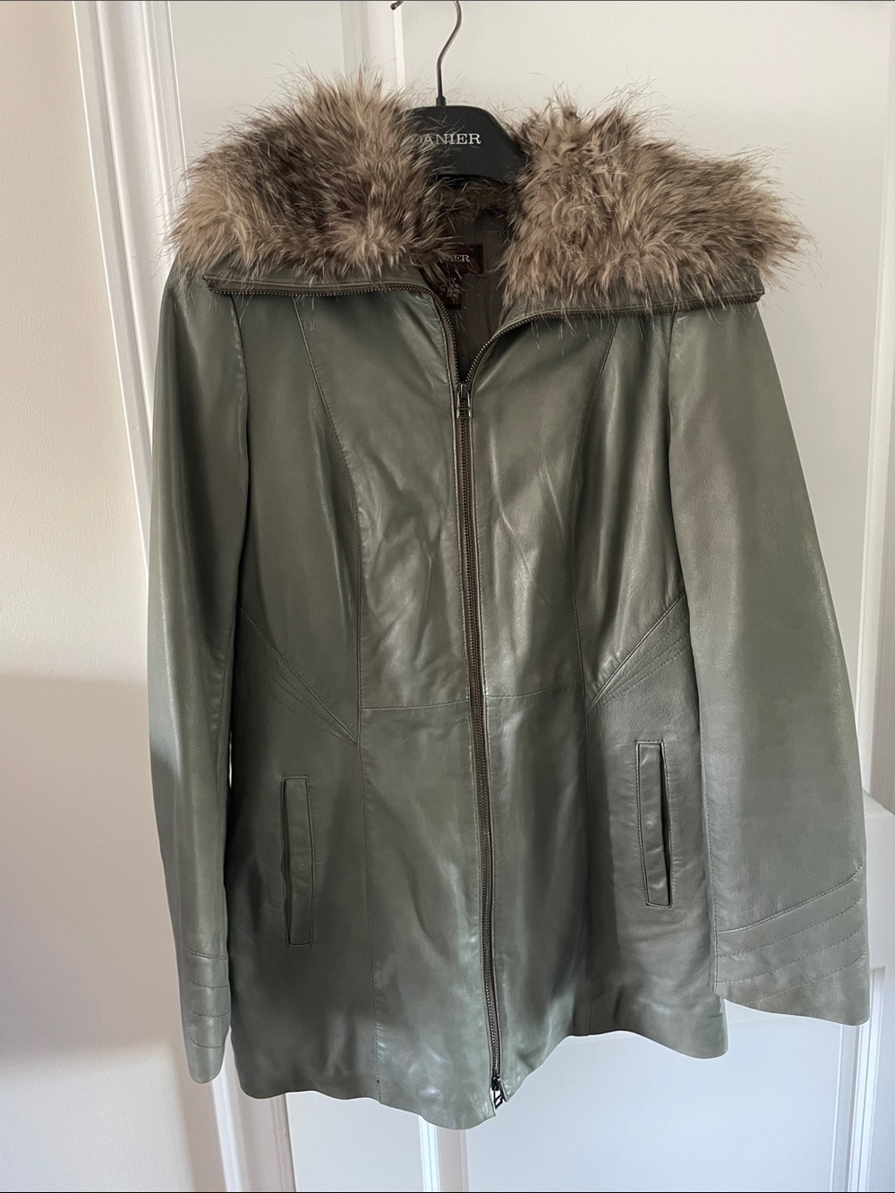 Faux Fur-Trim Grey Leather Jacket - Women